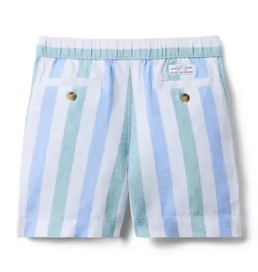 Striped Linen-Cotton Pull-On Short