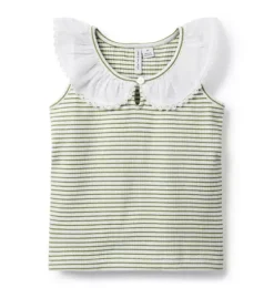 Striped Ribbed Collar Top
