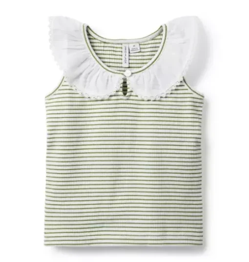Striped Ribbed Collar Top
