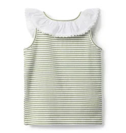 Striped Ribbed Collar Top