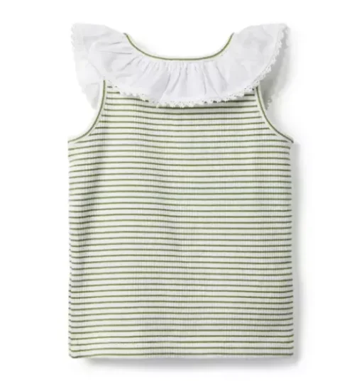 Striped Ribbed Collar Top