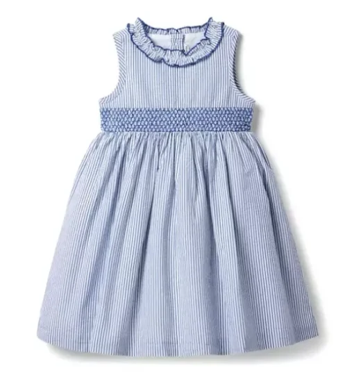 Striped Seersucker Ruffle Collar Dress