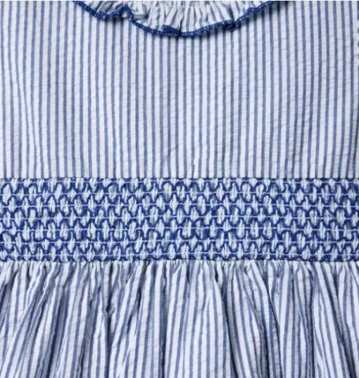 Striped Seersucker Ruffle Collar Dress