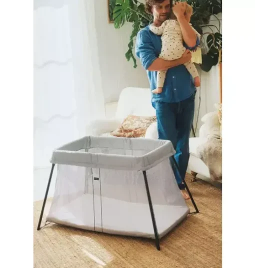 Travel Crib Light Silver & Fitted Sheet Bundle Pack