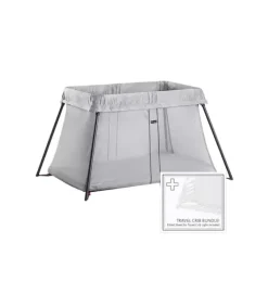 Travel Crib Light Silver & Fitted Sheet Bundle Pack