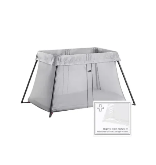 Travel Crib Light Silver & Fitted Sheet Bundle Pack