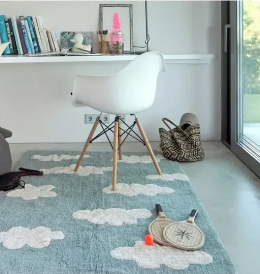 Washable Rug Clouds Vintage Blue