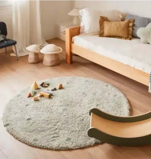 Washable Rug Round Dot  Blue Sage