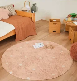 Washable Rug Round Dot  Rose