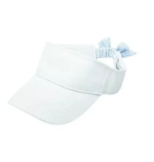 White Visor with Blue Seersucker Bow