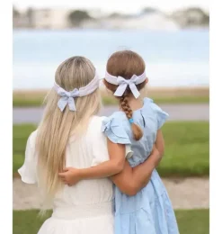 White Visor with Blue Seersucker Bow