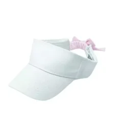 White Visor with Pink Seersucker Bow