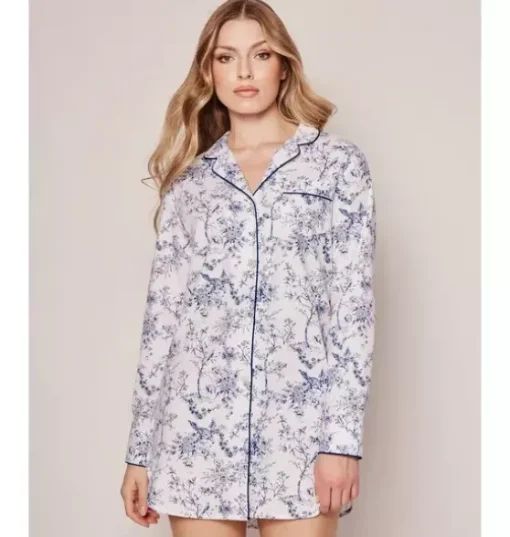Women's Twill Nightshirt in Blue Timeless Toile