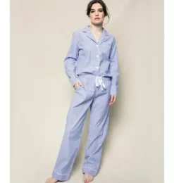Women's Twill Pajama Set in French Blue Seersucker