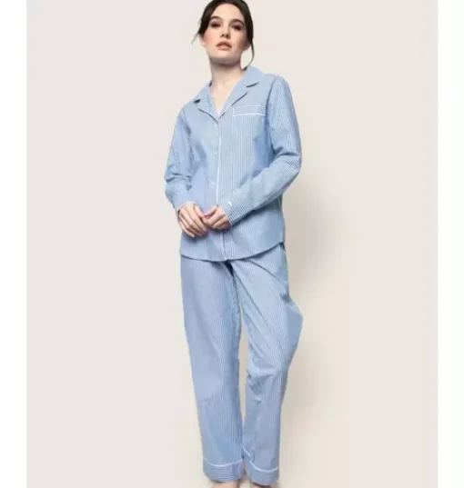 Women's Twill Pajama Set in French Blue Seersucker