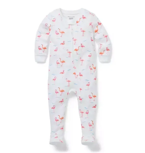 Baby Good Night Footed Pajama In Flamingo