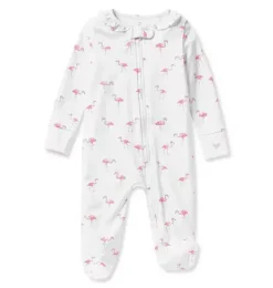 Baby's Pima Ruffle Collar Romper in Flamingos