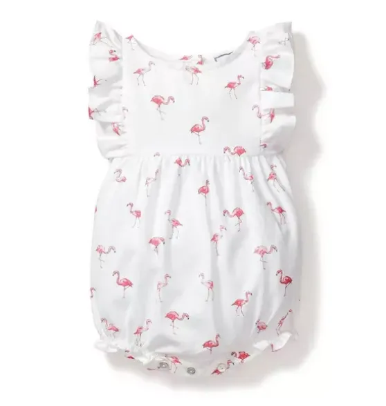 Baby's Twill Ruffled Romper in Flamingos