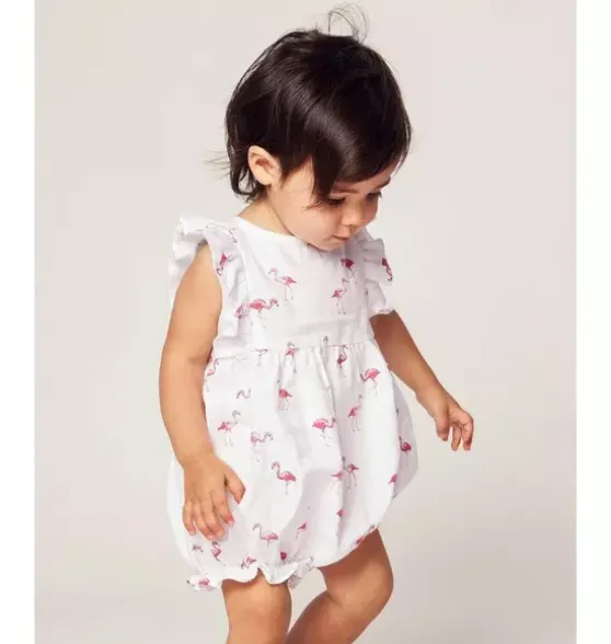 Baby's Twill Ruffled Romper in Flamingos