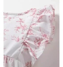 Baby's Twill Ruffled Romper in Pink Timeless Toile