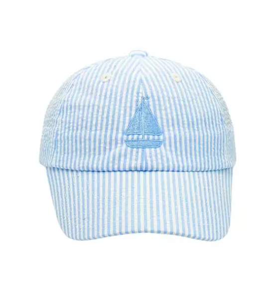 Blue Seersucker Sailboat Baseball Hat