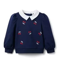 Embroidered Cherry Collared Sweatshirt