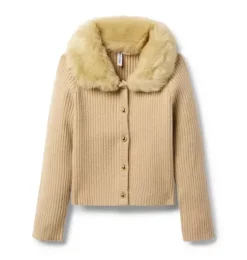 Faux Fur Collar Cardigan