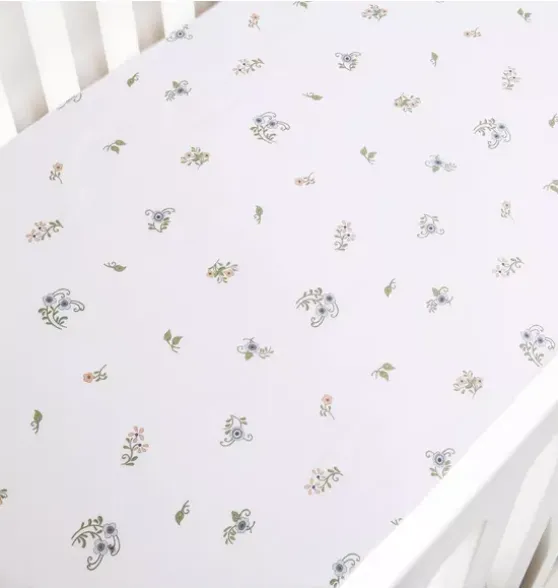 Fleur + Stripe Crib Sheet - Ivory