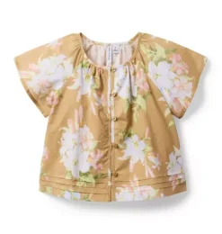 Floral Pintuck Button Top