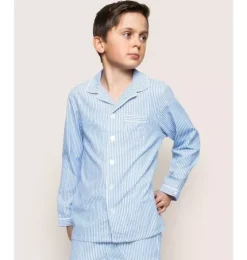 Kid's Twill Pajama Set in French Blue Seersucker