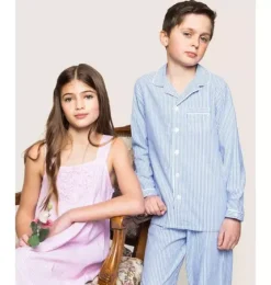 Kid's Twill Pajama Set in French Blue Seersucker