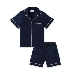 Kid's Twill Short Sleeve Short Pajama Set in Navy