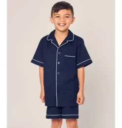 Kid's Twill Short Sleeve Short Pajama Set in Navy