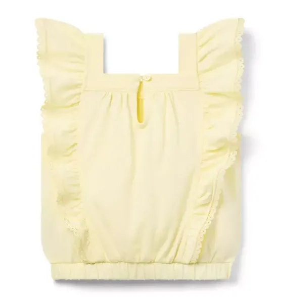 Lace Trim Flutter Sleeve Top