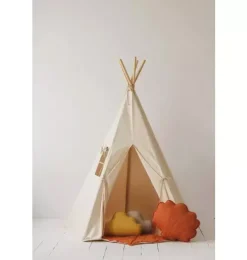 &ldquo;Beige&rdquo; Teepee and "Grey Linen" Round Mat Set