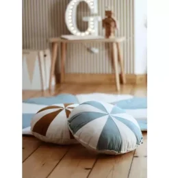 &ldquo;Blue Circus&rdquo; Round Patchwork Pillow