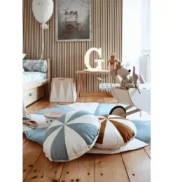 &ldquo;Blue Circus&rdquo; Round Patchwork Pillow