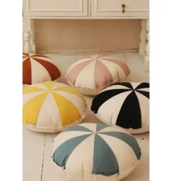 &ldquo;Blue Circus&rdquo; Round Patchwork Pillow