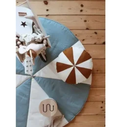 &ldquo;Caramel Circus&rdquo; Round Patchwork Pillow