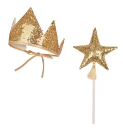 &ldquo;Gold Sequins&rdquo; Crown and Wand Magic Set