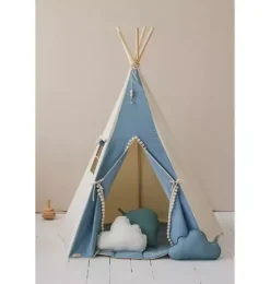 &ldquo;Jeans&rdquo; Teepee with Pompoms and Round Mat Set