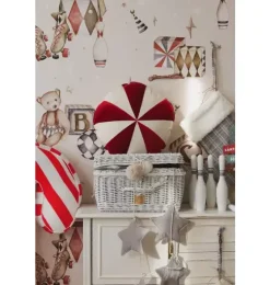 &ldquo;Red Circus&rdquo; Round Patchwork Pillow