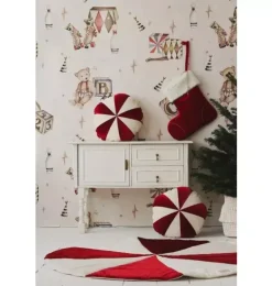 &ldquo;Red Circus&rdquo; Round Patchwork Pillow