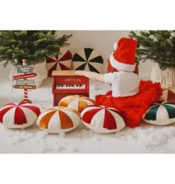 &ldquo;Red Circus&rdquo; Round Patchwork Pillow