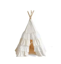 &ldquo;Shabby Chic&rdquo; Teepee Tent with Frills and "White" Leaf Mat Set