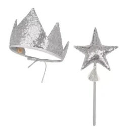 &ldquo;Silver Sequins&rdquo; Crown and Wand Magic Set