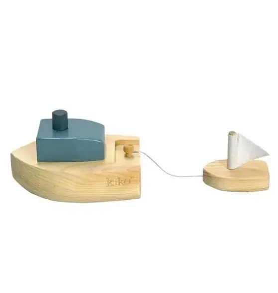 Ofune Wind-Up Wooden Boat - Blue