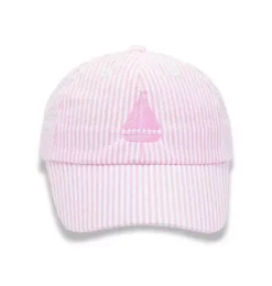 Pink Seersucker Sailboat Bow Baseball Hat