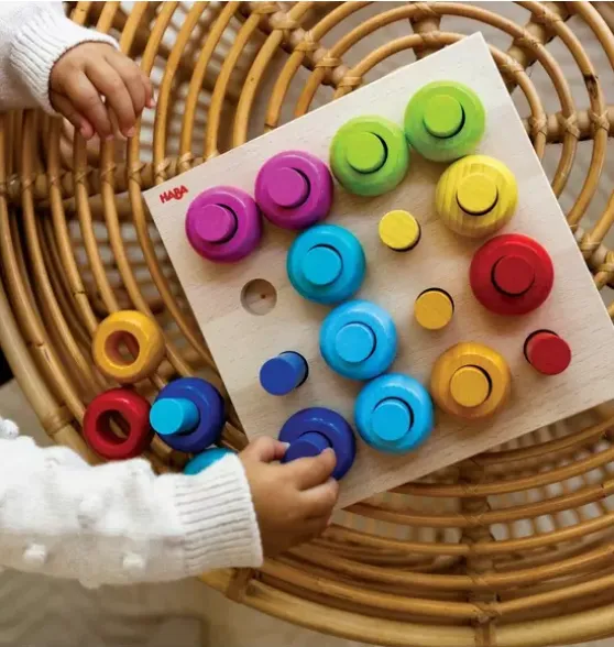 Rainbow Whirls Wooden Sorting and Stacking Game