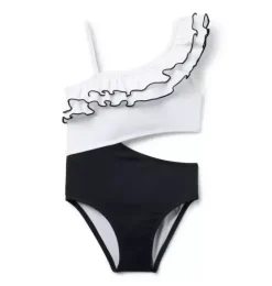 Recycled Cutout Ruffle Shoulder Swimsuit